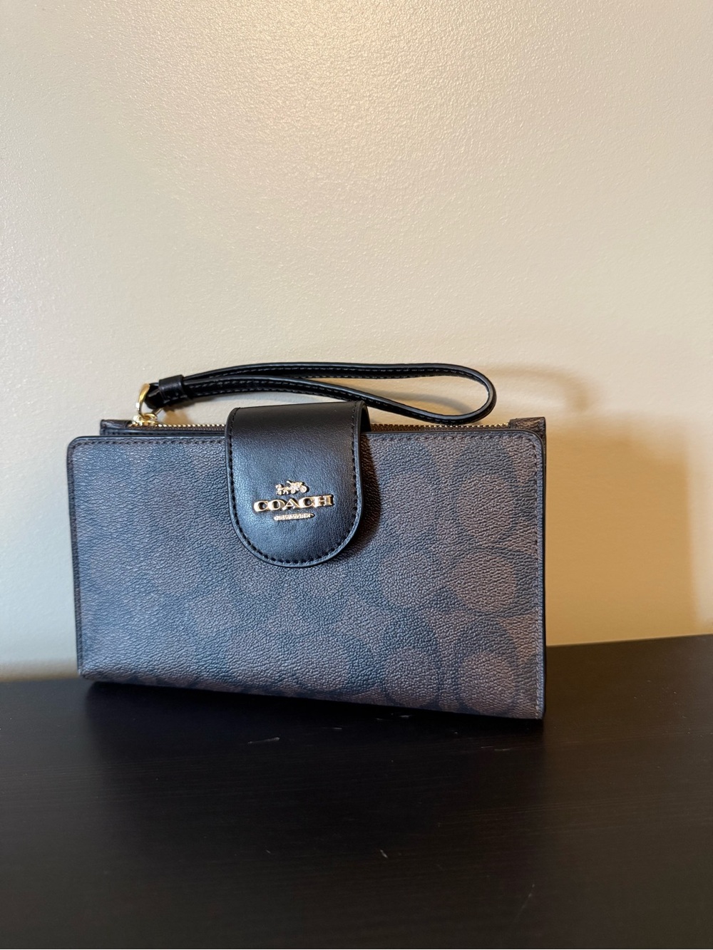 Coach Brown and Black Signature Wristlet